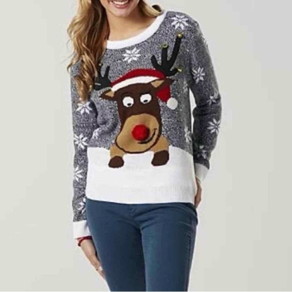 Laura Scott Holiday Snowflake Reindeer Knit Sweater Size Medium